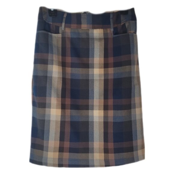 Roz & Ali skirt plaid lined back zip belt loops women's size 6 brown taupe black - Picture 1 of 13